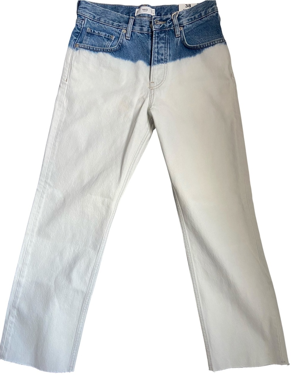 Mango Two-Tone Light Blue and White Straight Jeans Size US6